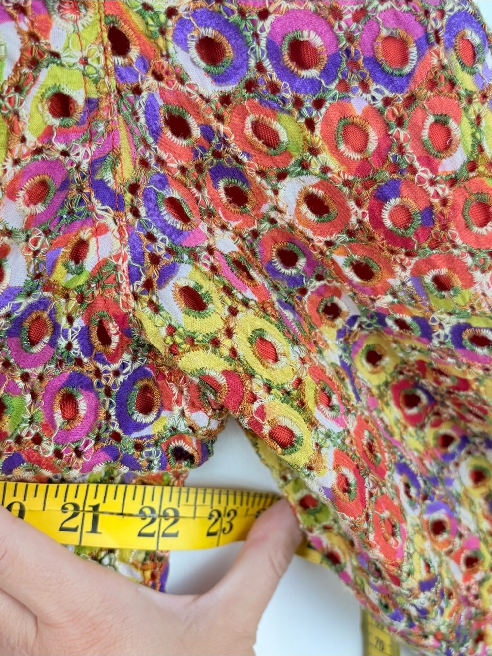 Chico’s Multicolor Eyelet Lace Shacket Jacket Lined Sz 3 XL Boho Hippie Cottage - Picture 8 of 9